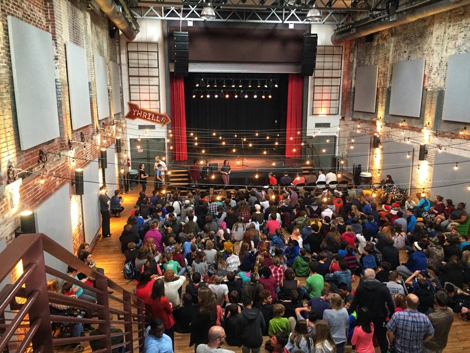 The Hawbridge community gathered for a performance in Huth Commons.
