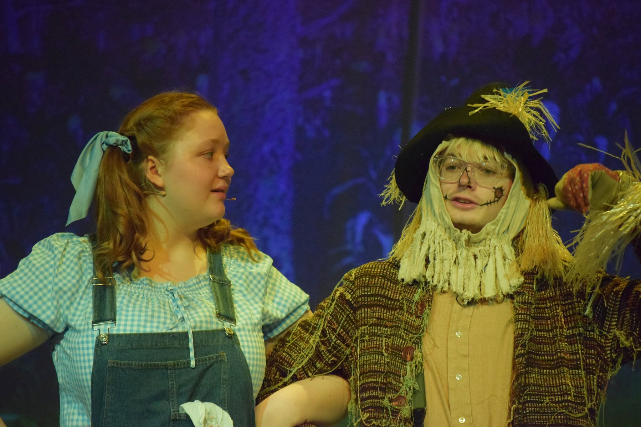 Dorothy and the Scarecrow performing together in Hawbridge’s production of The Wizard of Oz.