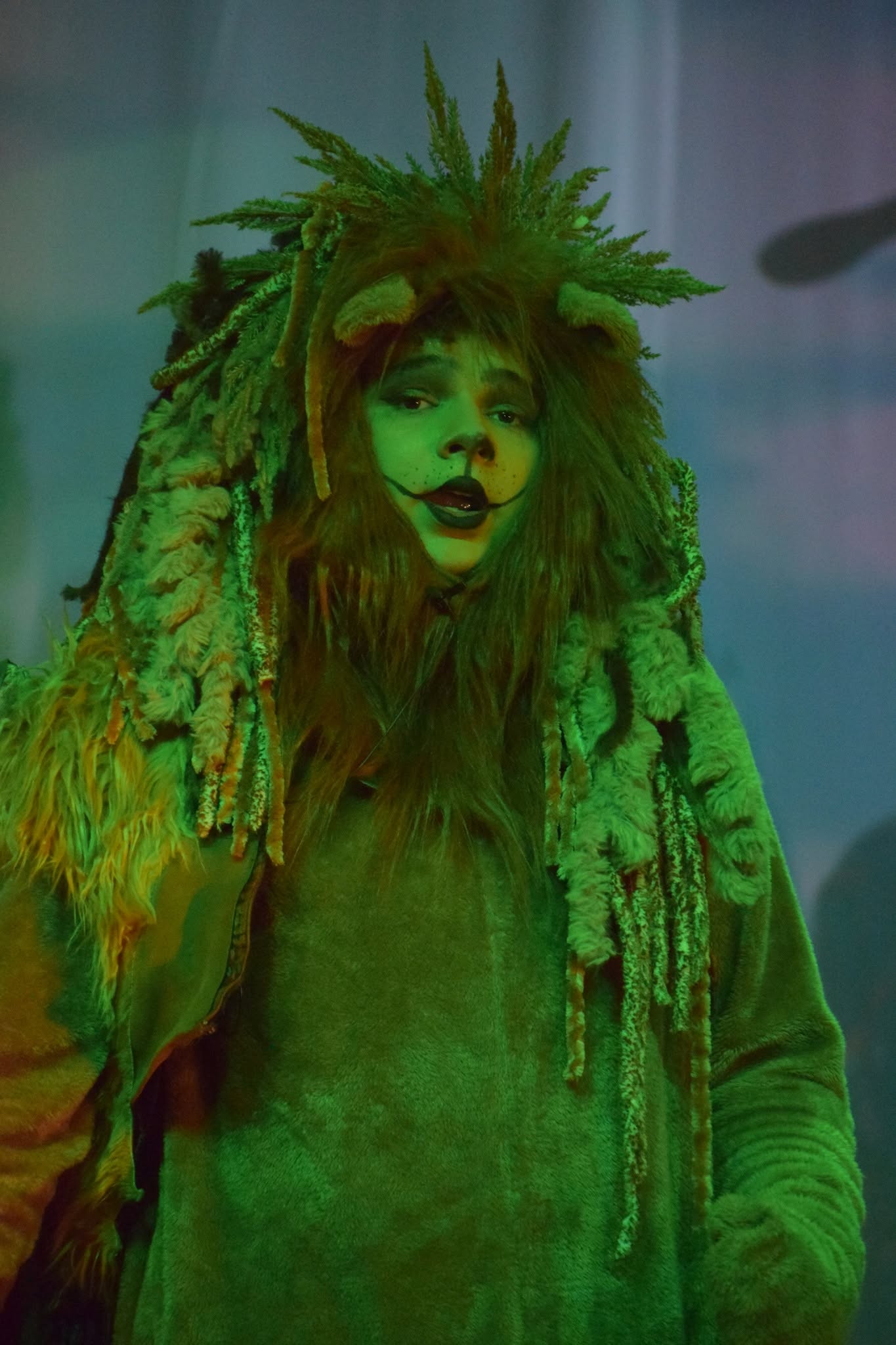 Student performing as the Wicked Witch in Hawbridge’s production of The Wizard of Oz.